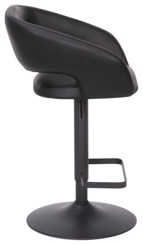 Erik Contemporary Vinyl Adjustable Height Barstool with Rounded Mid-Back, Black