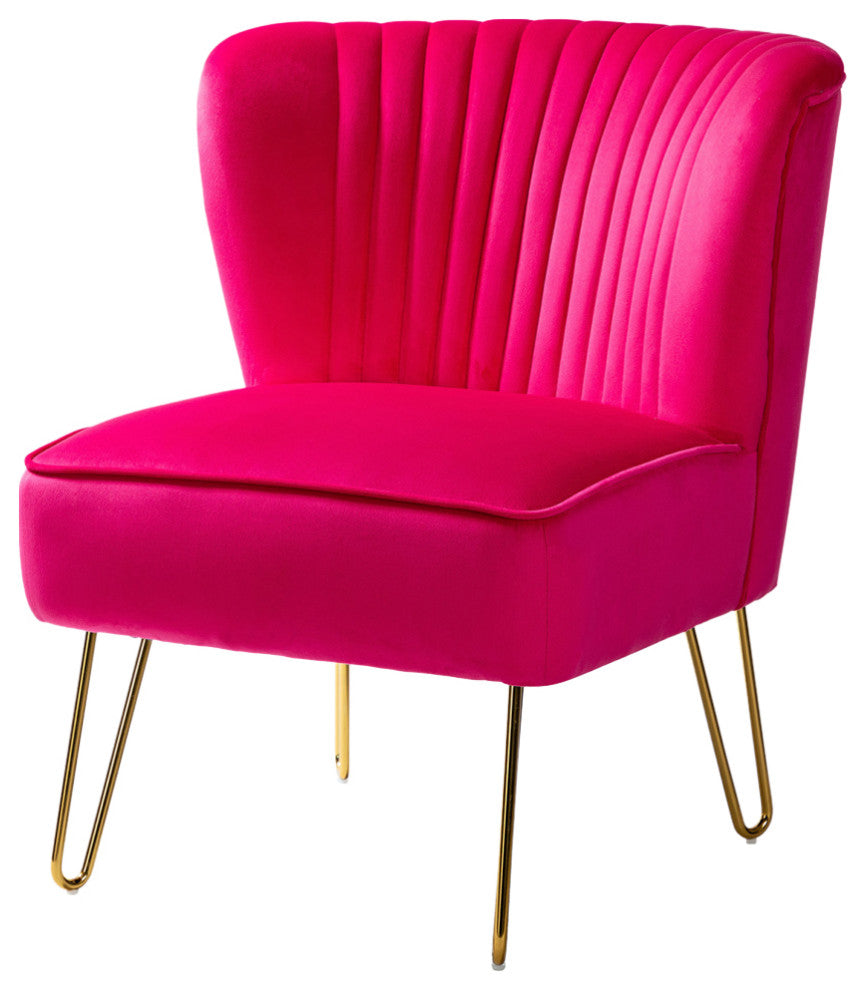 Tufted Side Chair With Golden Base, Fushia
