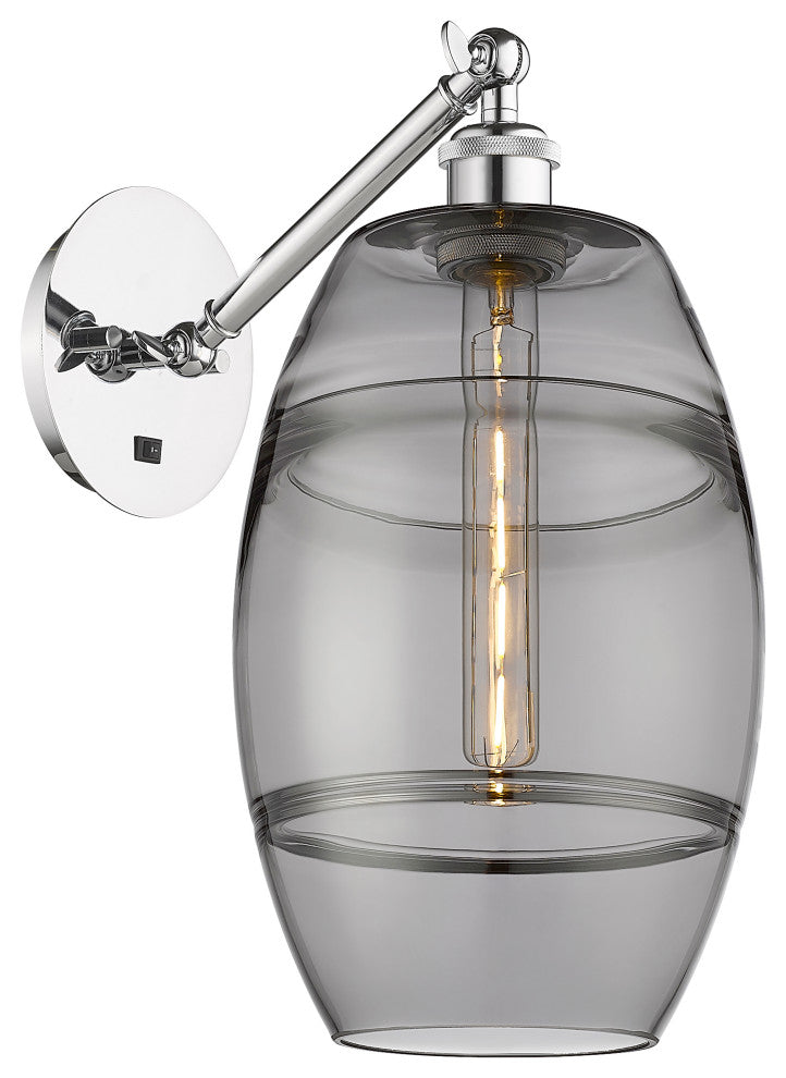 Ballston-Vaz 1-Light 8" Sconce, Up/Down Arm, Polished Chrome, Light Smoke