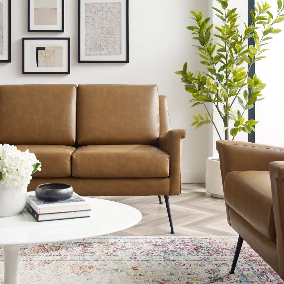 Chesapeake Vegan Leather Sofa-Black Tan