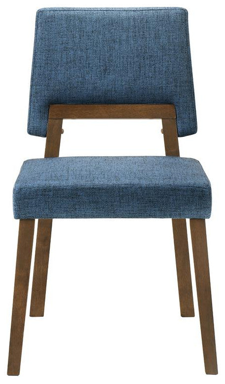 Channell Wood Dining Chair in Walnut Finish with Blue Fabric - Set of 2