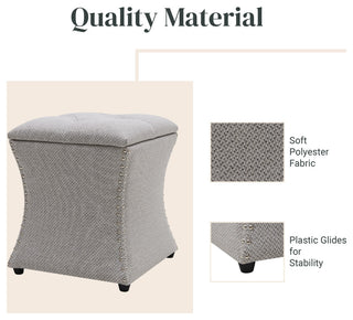 Amelia Fabric Nailhead Tufted Storage Ottoman, Cardiff Gray