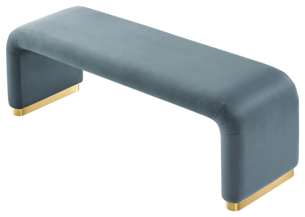 Koda Performance Velvet Waterfall Long Bench - Brass Cadet Blue