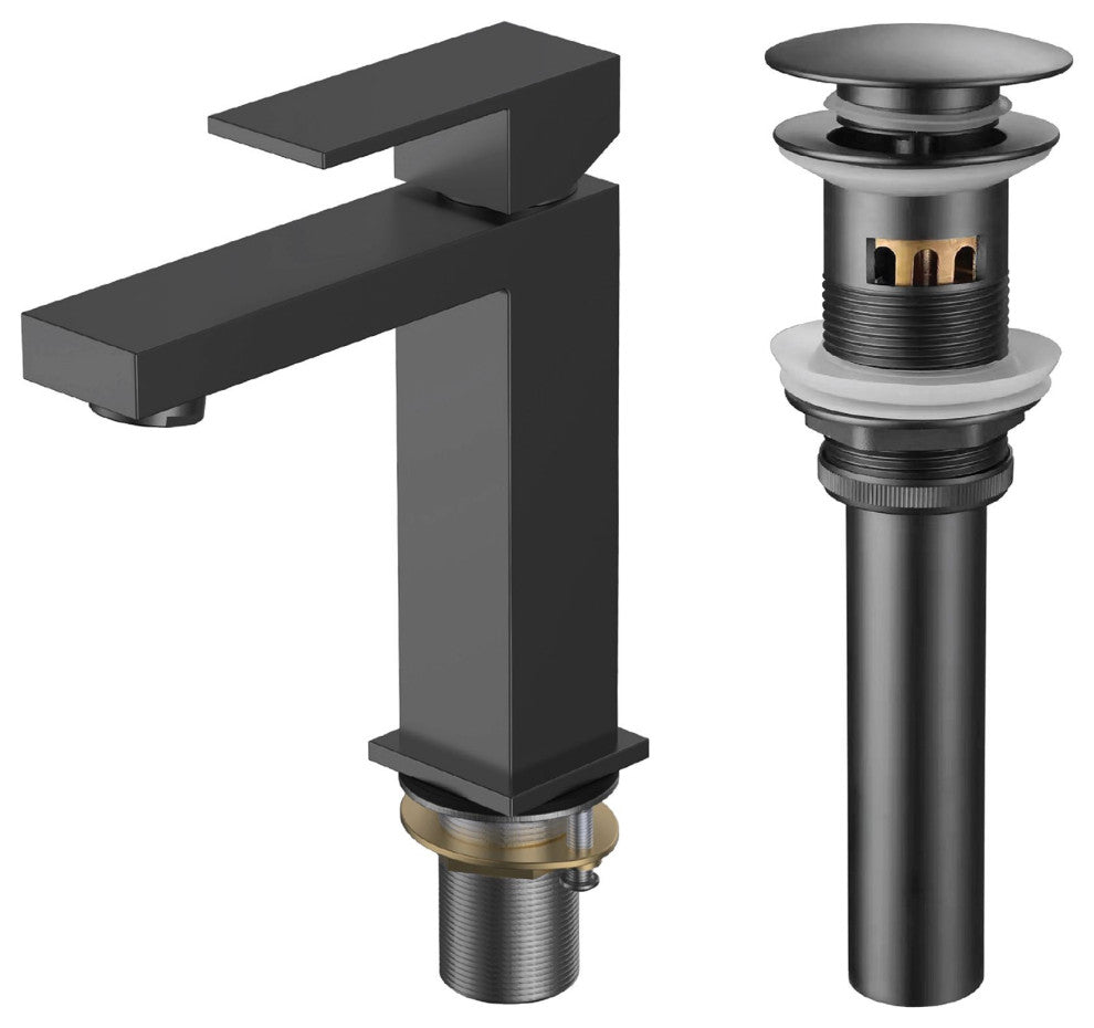Fine Fixtures Modern Single Hole Bathroom Sink Faucet with Pop-up Drain, Black