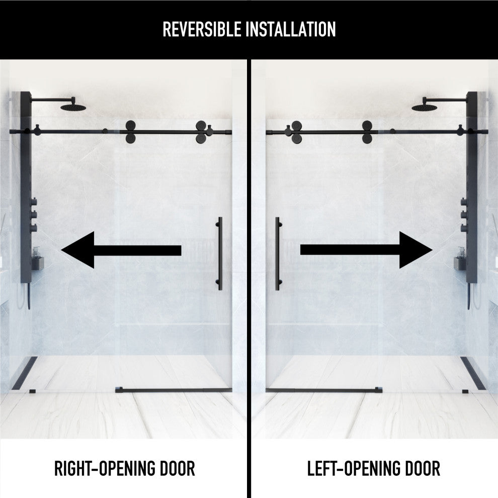VIGO Elan 56" to 60" W x 74" H Frameless Sliding Shower Door, Matte Black, Clear Glass