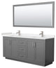 72"DBL Vanity Dark Gray, LV Carrara Cult. Top, Sinks, Nickel Trim, 70"Mirror