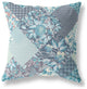 28" Aqua Navy Boho Floral Indoor Outdoor Throw Pillow