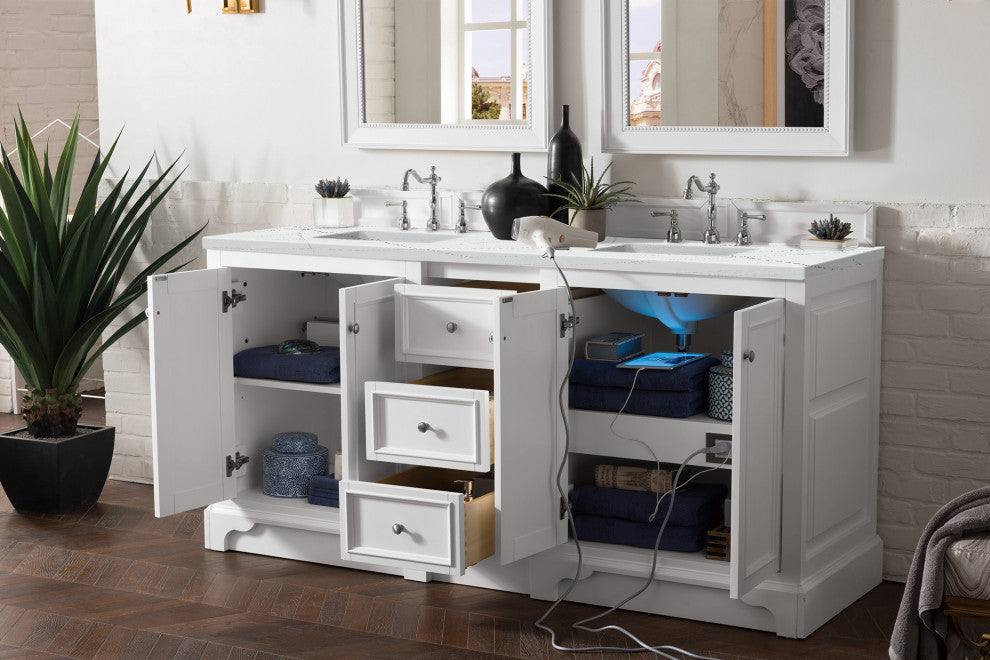 James Martin 825-V72-BW-3ENC 72" Double Vanity Bright White w/ 3 CM Quartz Top
