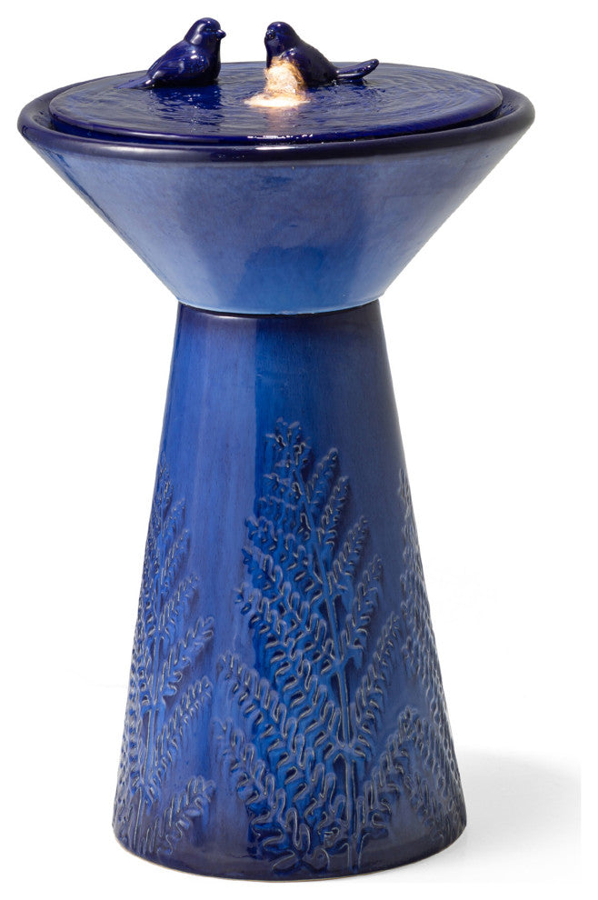 Cobalt Plant Pattern Pedestal Ceramic Fountain