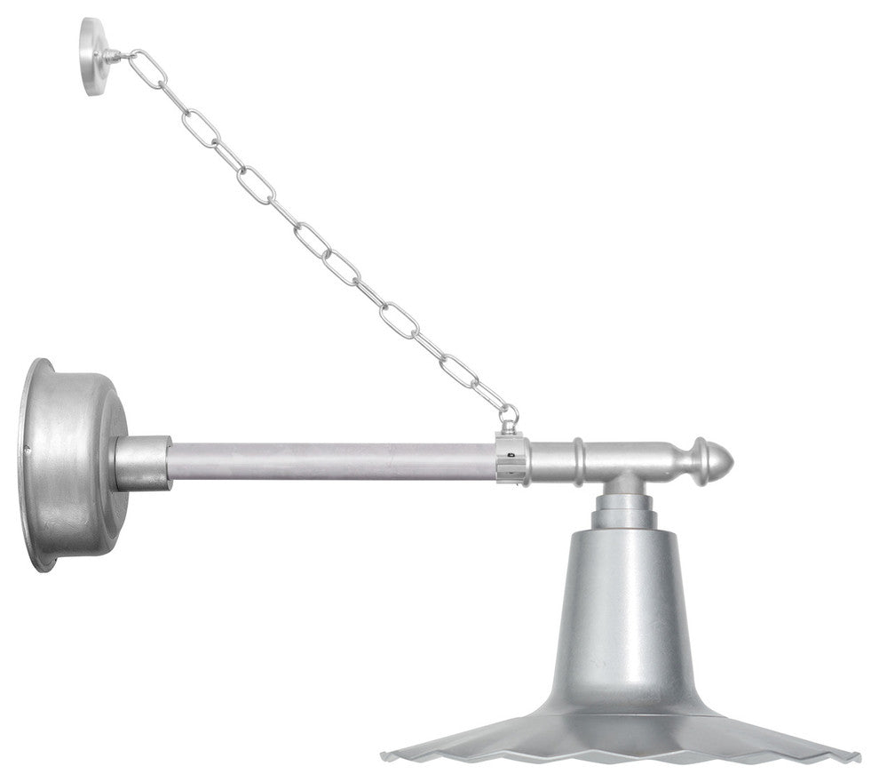16" Iris LED Gooseneck Light With Victorian Arm With Chain, Galvanized Silver