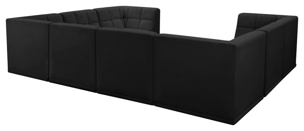 Relax Velvet Upholstered 8-Piece U-Shaped Modular Sectional, Black