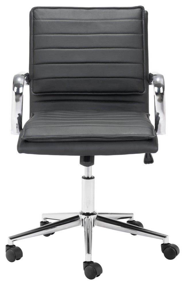 Computer Chair, Faux Vinyl Leather, Steel, Black, Chrome, Home Business Office