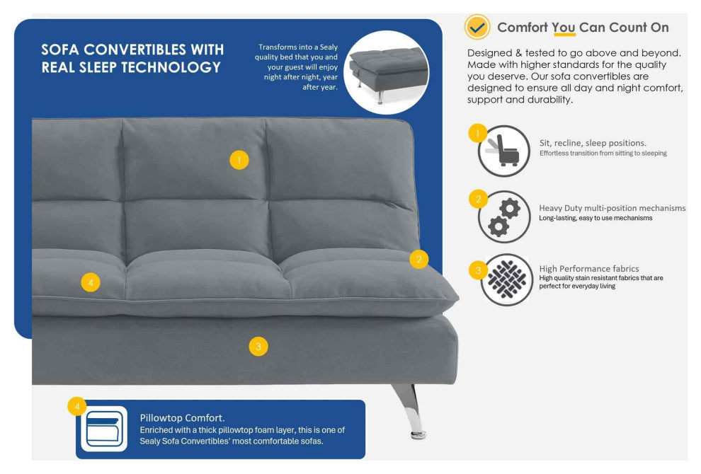 Sealy Santa Cruz Futon Sofa Convertible, Gray