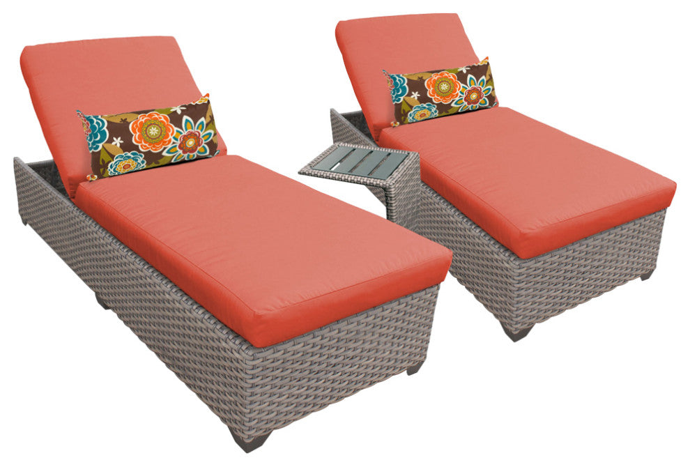Oasis Chaise Set of 2 Outdoor Wicker Patio Furniture With Side Table