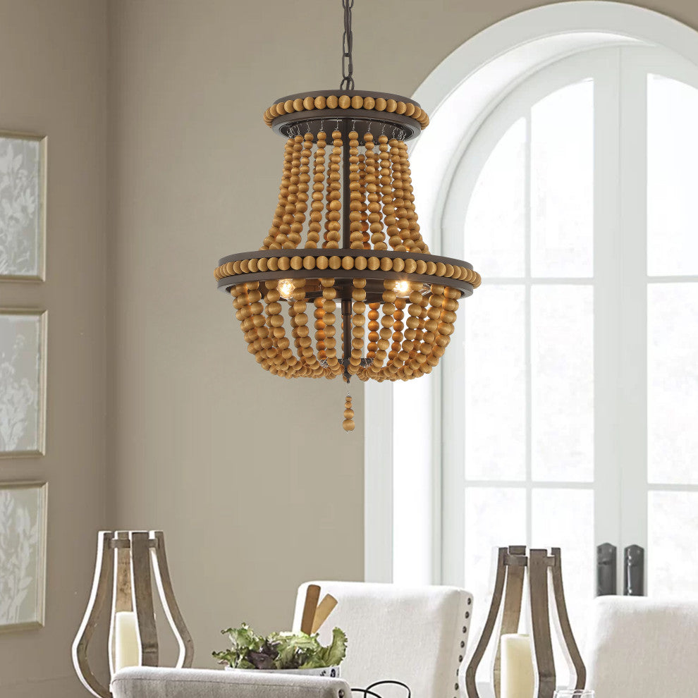 3-Light Lantern Empire Chandelier With Beaded Accents, Oil Rubbed Bronze