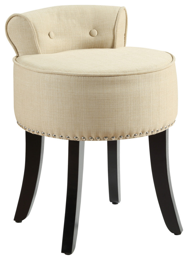 Ludovic Linen Contemporary Nailhead Trim Rolled Back Vanity Stool, Beige