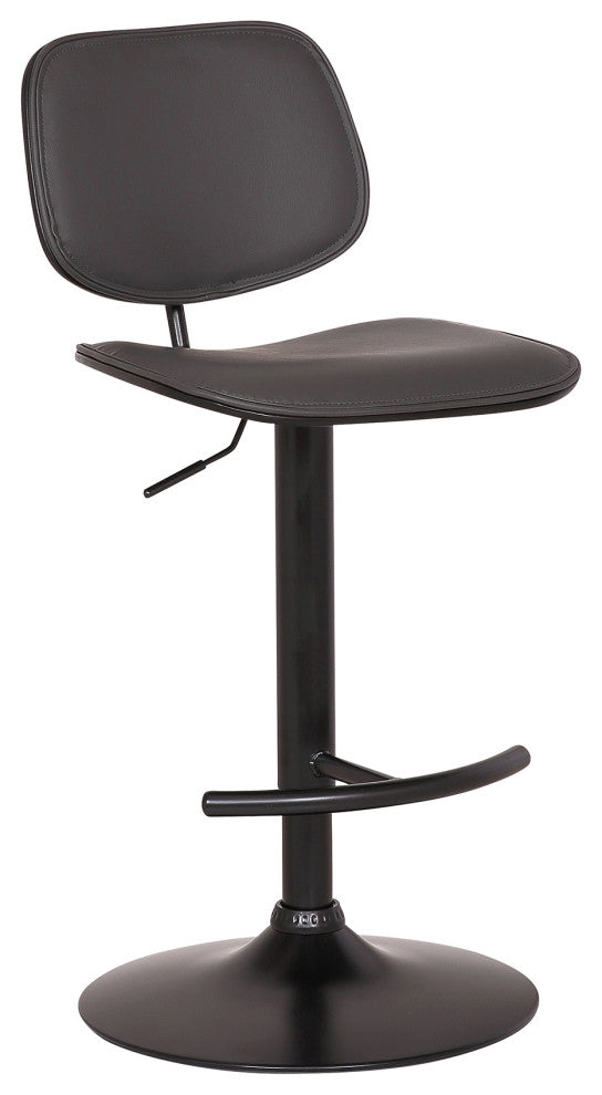 Nancy Adjustable Gray Faux Leather Swivel Barstool In Black Powder Coated Finish