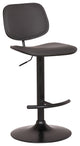 Nancy Adjustable Gray Faux Leather Swivel Barstool In Black Powder Coated Finish