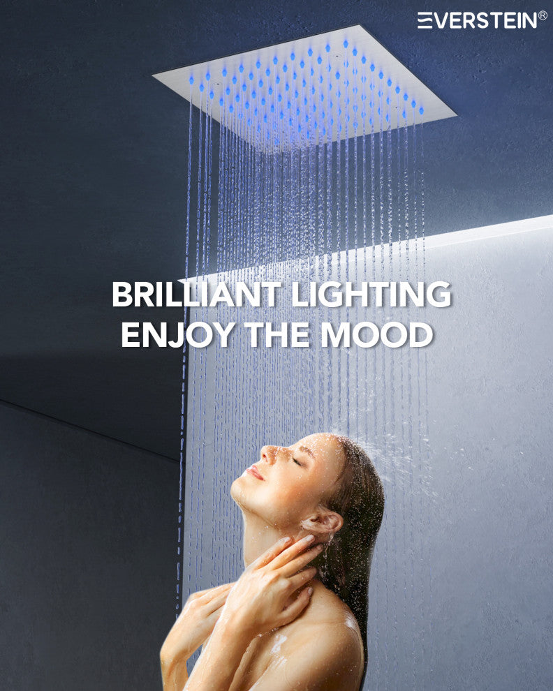 LED Dual Heads 12" Rain Shower System With Thermostatic 3-Way Faucet, Brushed Nickel