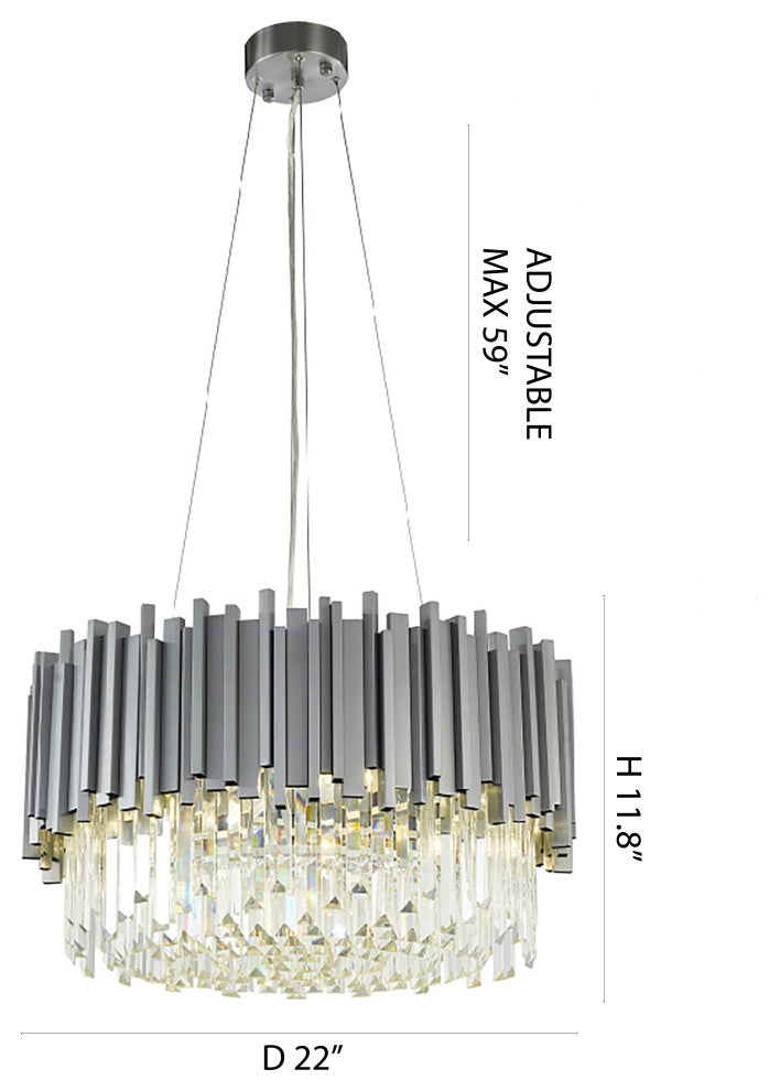 8-Light D22" Chrome Stainless Steel Chandelier With Clear Crystals