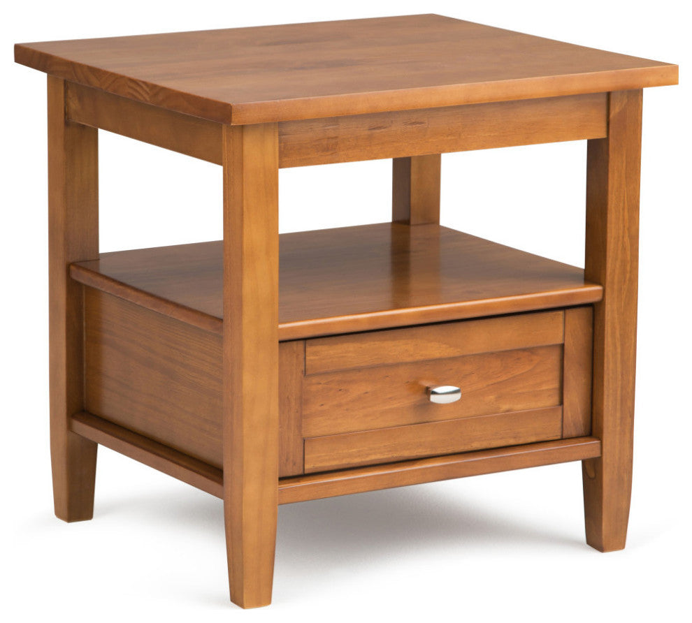Warm Shaker Solid Wood 20" Rustic End Side Table, Light Golden Brown