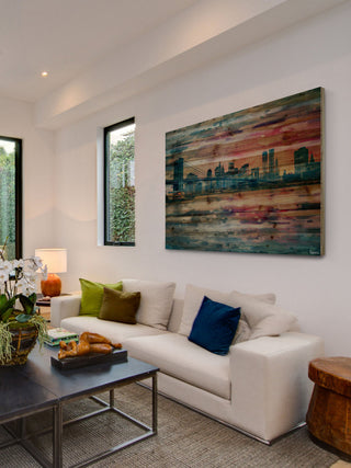 "Bridge at Dusk" Print on Natural Pine Wood, 45"x30"