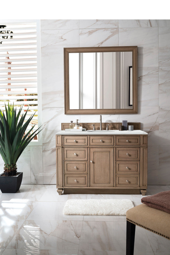 Bristol 48" Single Vanity Whitewashed Walnut, Ethereal Noctis Quartz