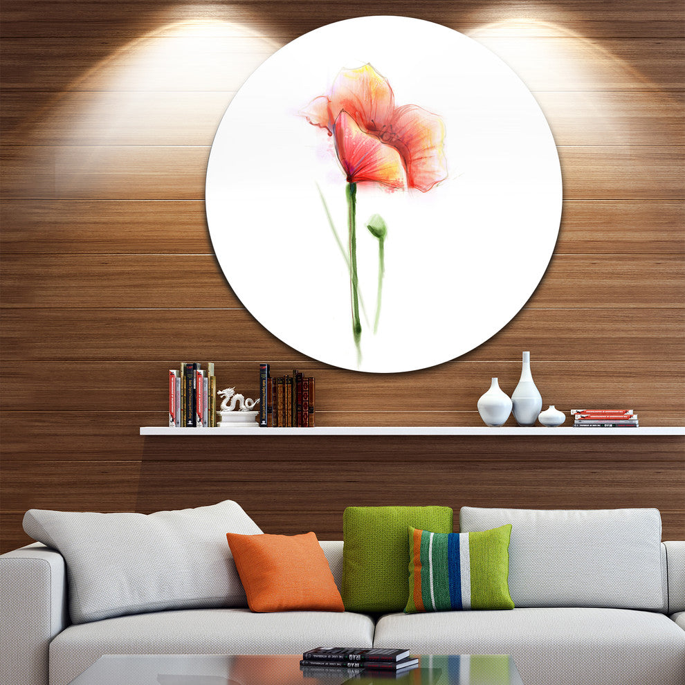 Red Poppy Flower With Petals, Flower Round Metal Wall Art, 36"