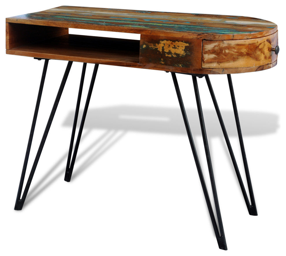 vidaXL Desk Computer Desk Home Office Desk with Iron Legs Solid Wood Reclaimed