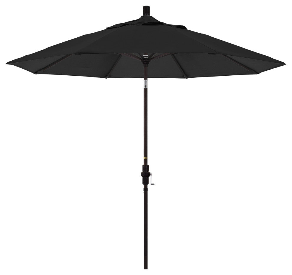 9' Bronze Collar Tilt Crank Lift Aluminum Umbrella, Sunbrella, Black