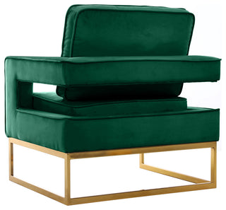 Noah Velvet Upholstered Accent Chair, Green, Gold Base