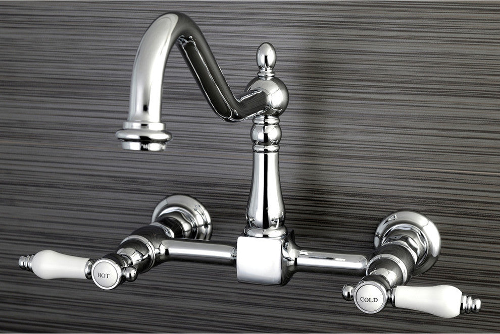 Kingston Brass Wall Mount Bridge Kitchen Faucet, Polished Chrome