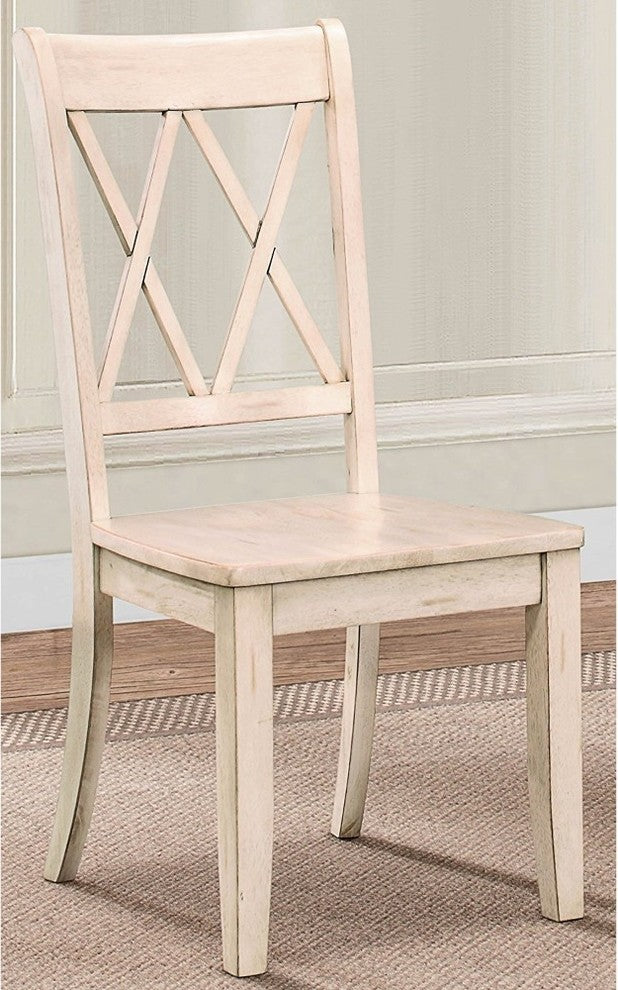 Benzara BM179836 Pine Veneer Side Chair With Double X-Cross Back, White, S/2