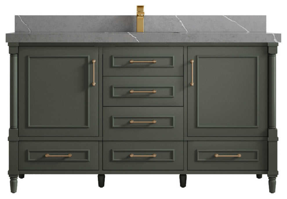 Aberdeen 60 Single Bathroom Vanity in Pewter Green 2" Piatra Gray