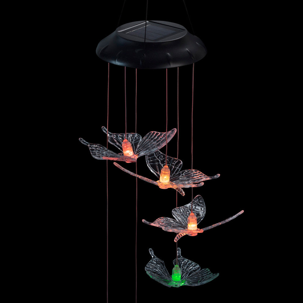 Alpine Solar Butterfly Windchime with LED Light, 26"