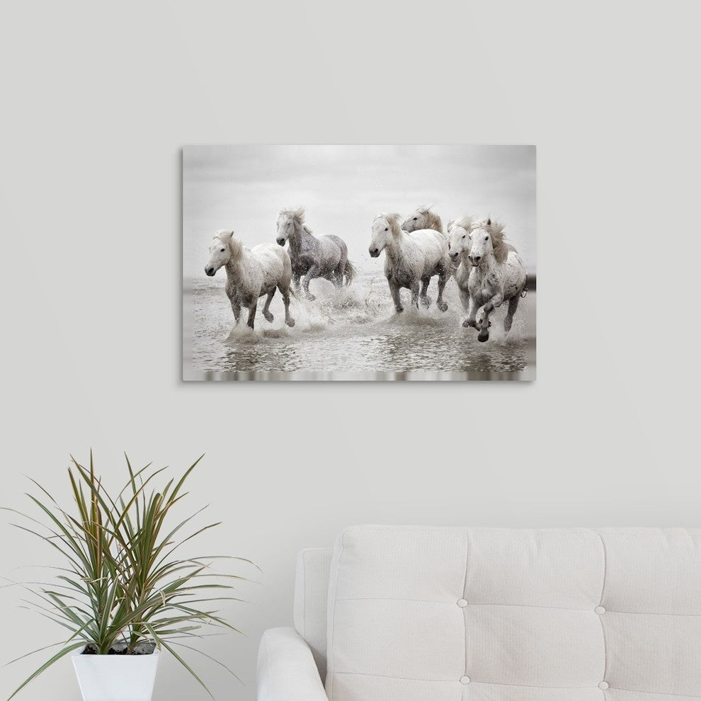 "Running in the pond " Wrapped Canvas Art Print, 24"x16"x1.5"