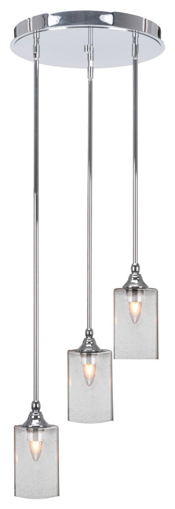 Empire 3-Light Cluster Pendalier, Chrome/Square Clear Bubble