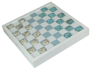 Coastal Themed Seashell Checkers Set With Game Board 13 Inches
