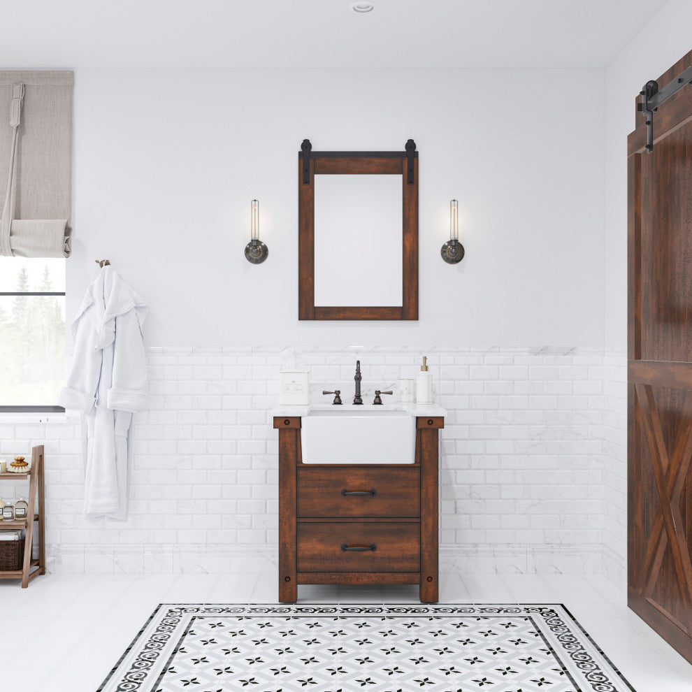 Paisley 30" Vanity, Rustic Sienna, Vanity With Barn Mirror