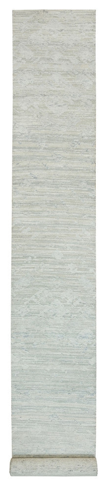 Gray Modern Design Hand Spun Undyed Natural Wool Hand Knotted Rug 2'7"x22'