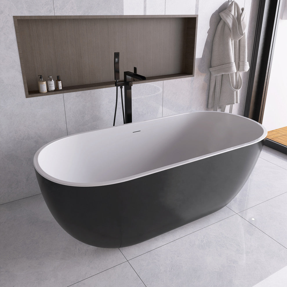 Acrylic Roll-Top Freestanding Flatbottom Soaking Bathtub, Black, 65"30"