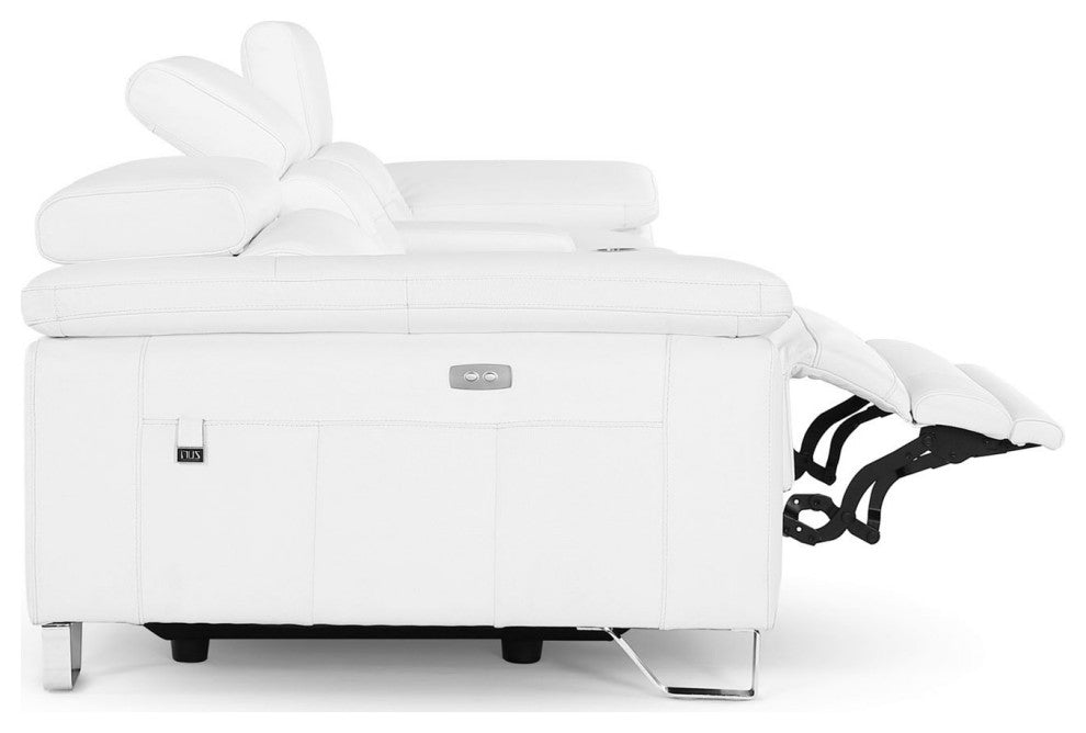 Monaco Reclining Leather Sofa with Console, White