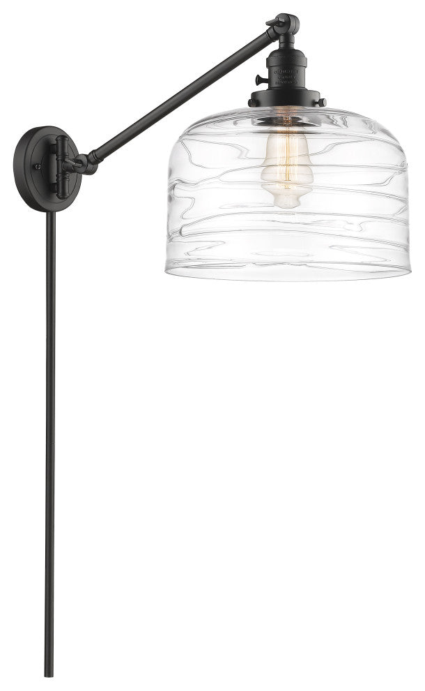 Bell Swing Arm With Switch, Oil Rubbed Bronze, Clear Deco Swirl