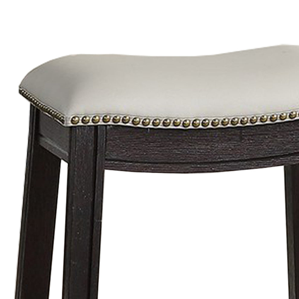 Curved Leatherette Counter Stool With Nailhead Trim, Set of 2, Gray