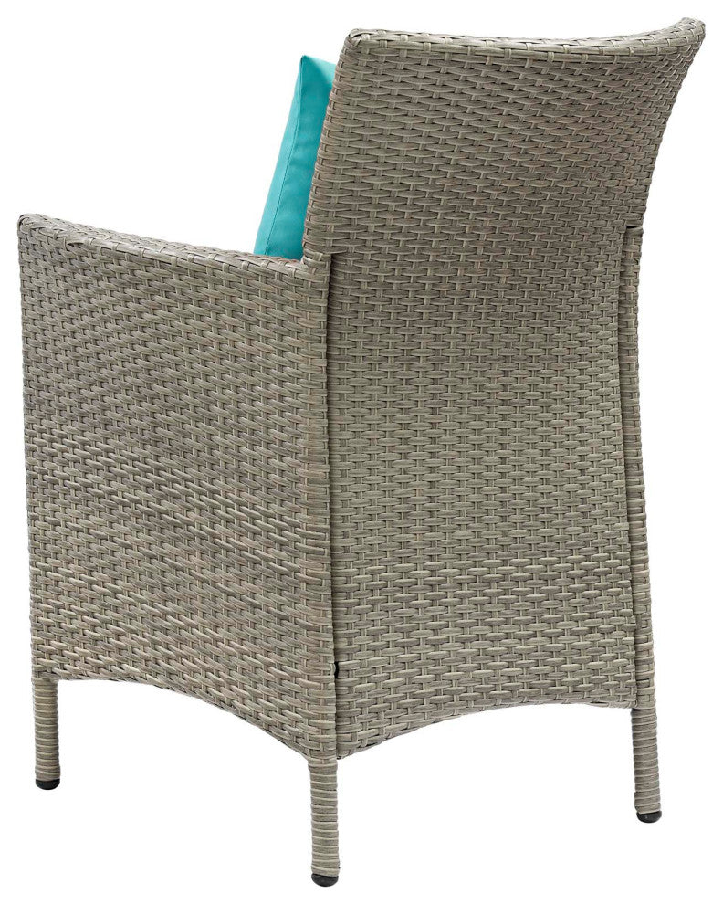 Side Dining Chair and Table Set, Rattan, Wicker, Gray Blue, Modern, Outdoor