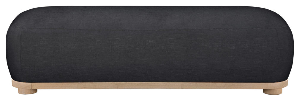 Calum Upholstered Bench, Black, Chenille Fabric, Natural Finish