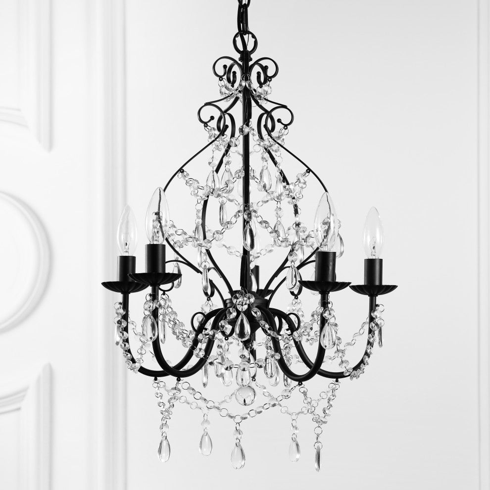 Maura 5-Light 17" Crystal and Metal Chandelier, Black