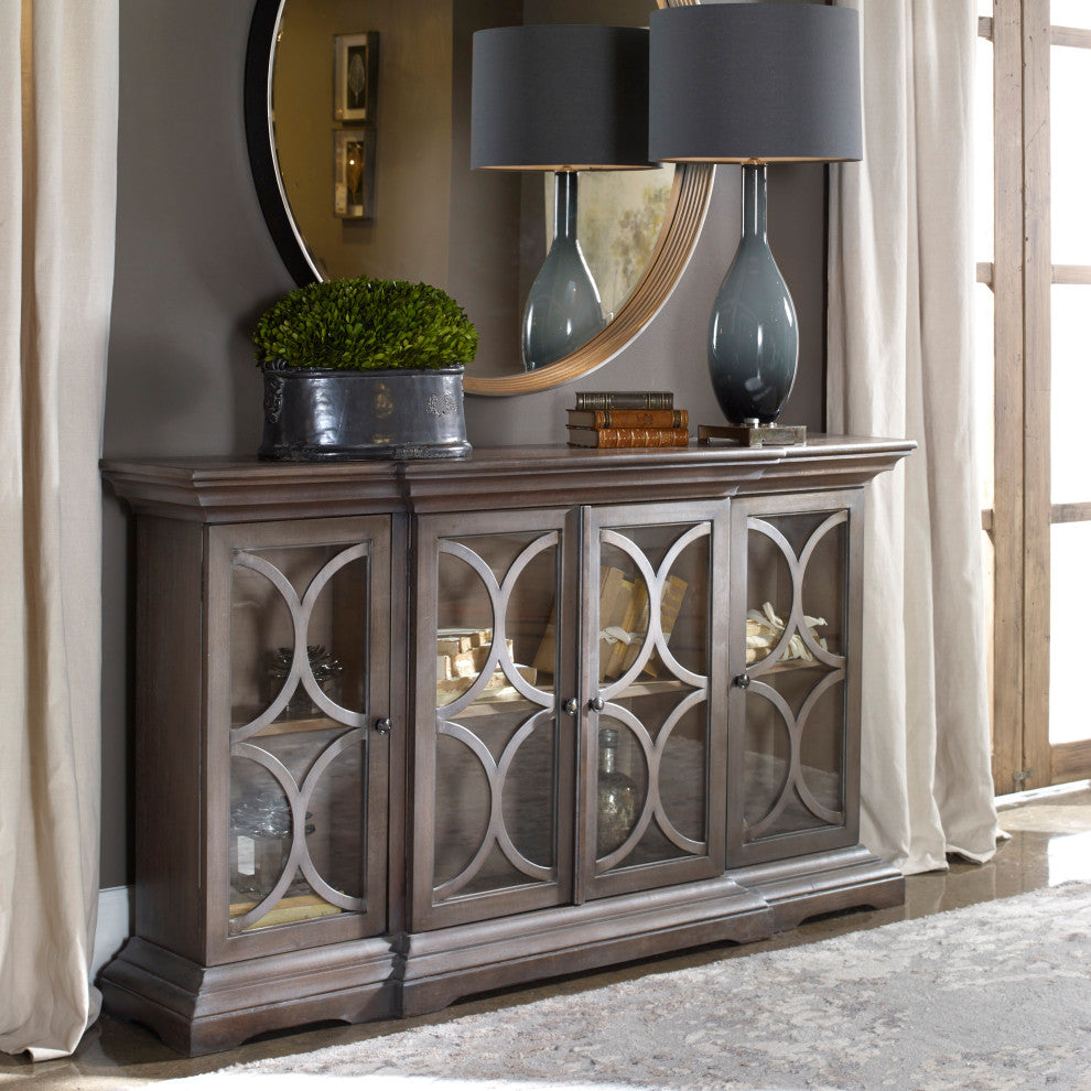 Uttermost Belino 4-Door Contemporary Wood Chest in Silver/Brown