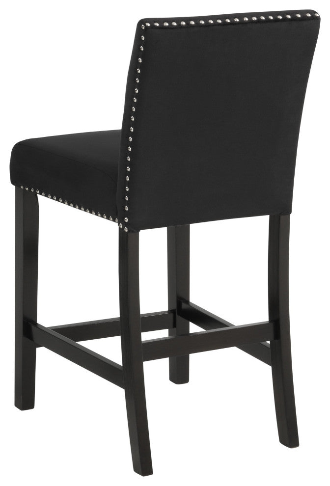 Benzara BM272107 Kate 40" Wooden S/2 Counter Height Chair, Velvet Seat, Black