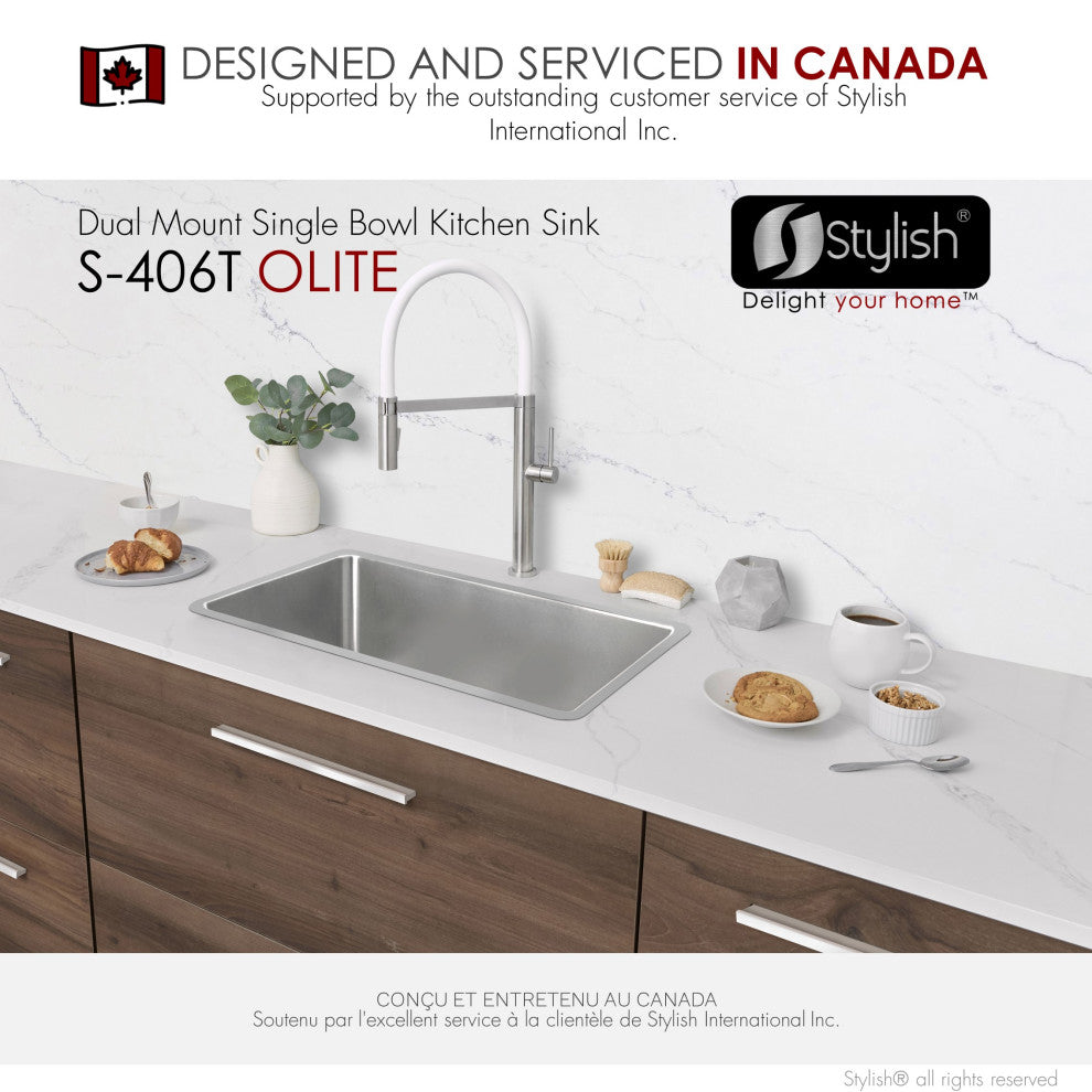 STYLISH 27 inch Single Bowl Undermount and Drop-in Stainless Steel Kitchen Sink